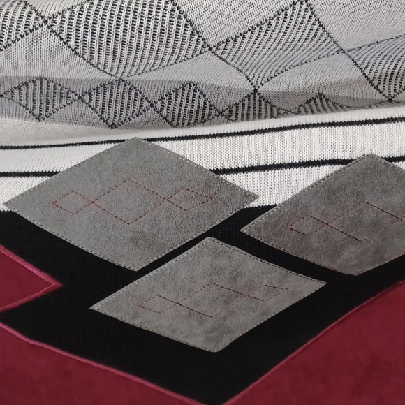 Franco Ponti Vtg Men's XL geo-color block Vneck Wool/Acrylic Sweater - Picture 3 of 13